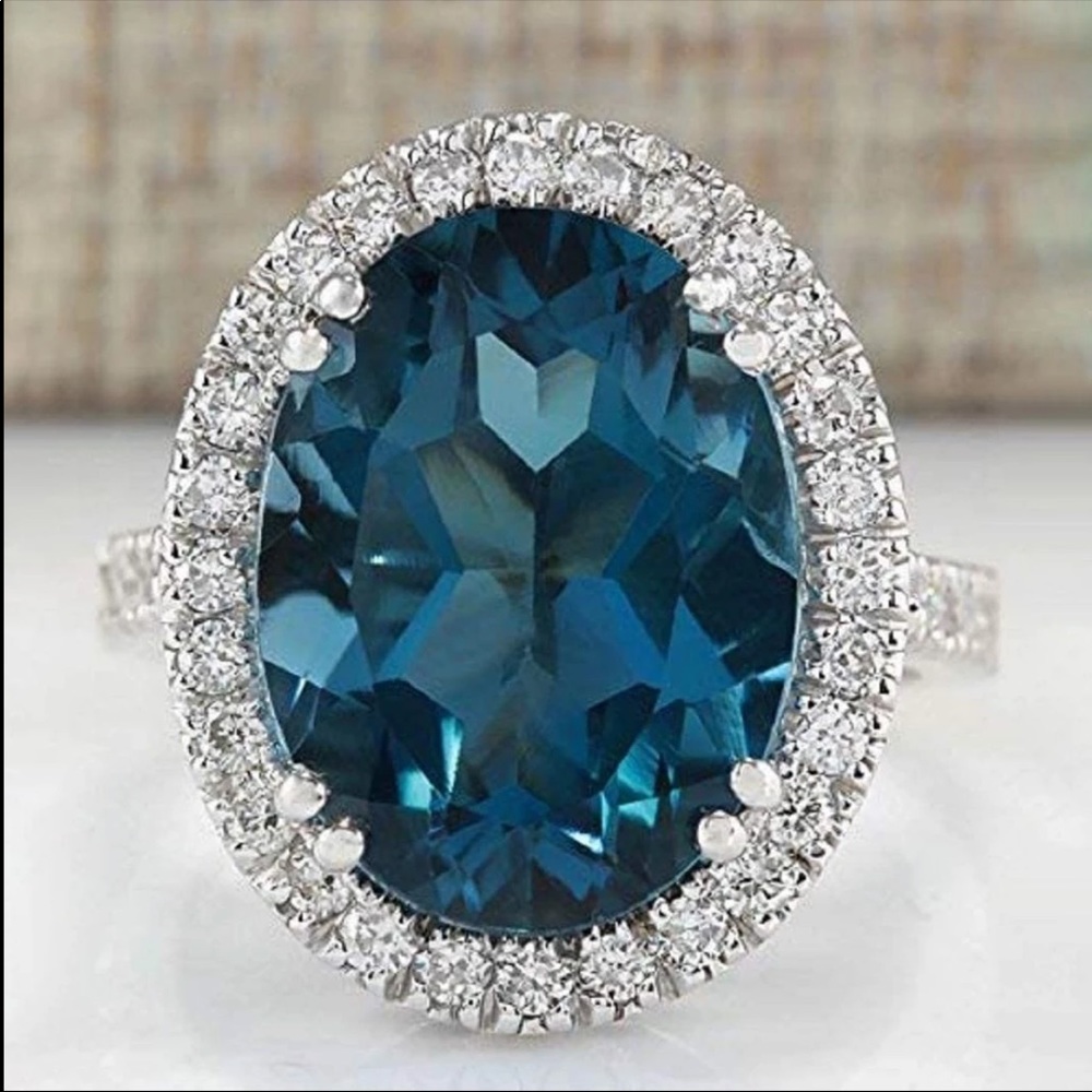 New 925 Silver Big Oval Sapphire Ladies Ring - Picture 5 of 6